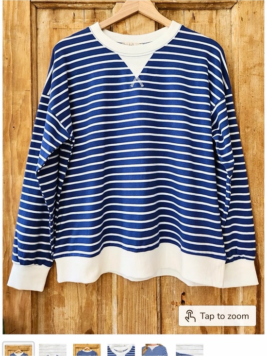Zenana Outfitters Tops - Women’s Zenana Blue & White Striped Crewneck Sweatshirt, size Large